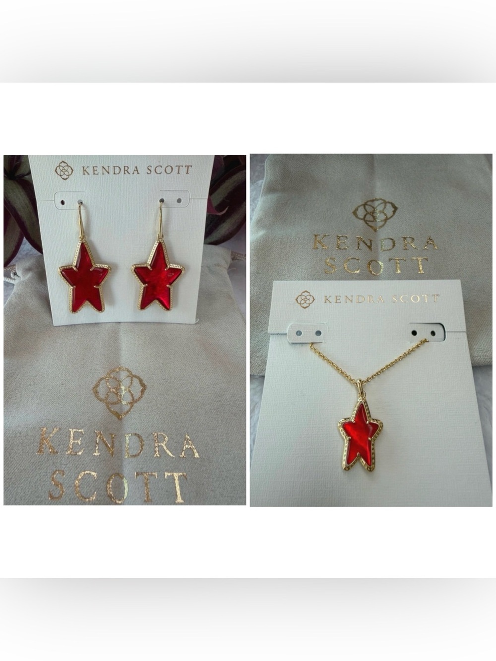 KENDRA SCOTT SET Ada Red Illusion Star Drop Earrings & Matching Necklace NEW NWT